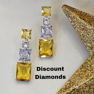 Yellow Sapphire & White Diamond Drop Stud Back Earrings 925 Silver Women's …